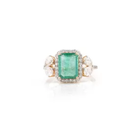 18K Natural Emerald Diamond Big Cocktail Ring