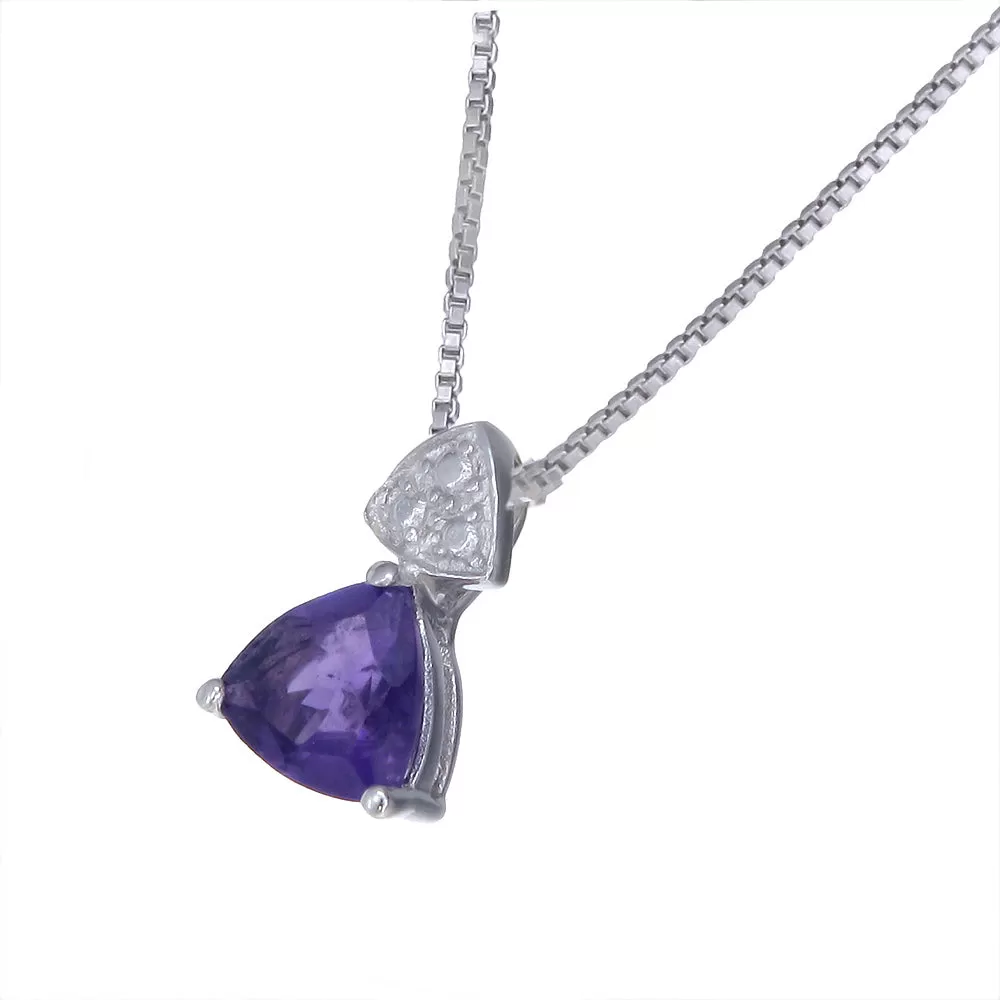 0.60 cttw Purple Amethyst Pendant Necklace .925 Sterling Silver 7 MM Trillion