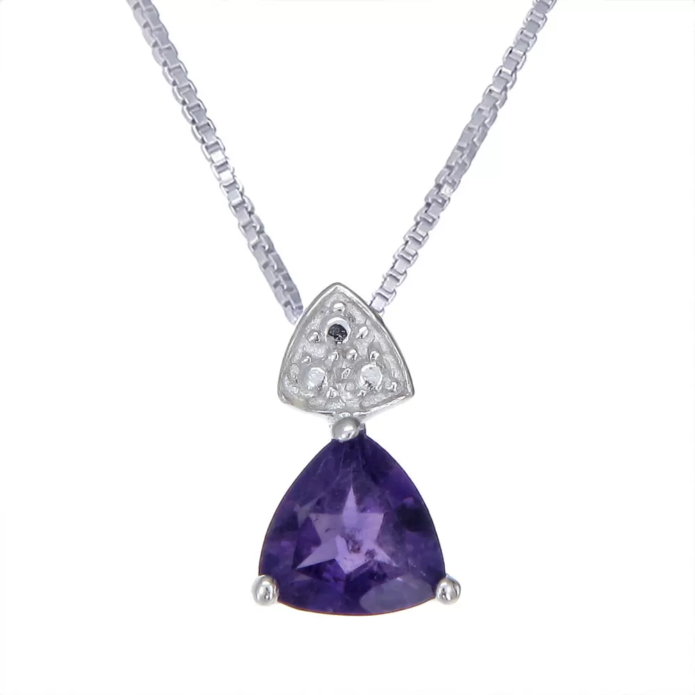 0.60 cttw Purple Amethyst Pendant Necklace .925 Sterling Silver 7 MM Trillion