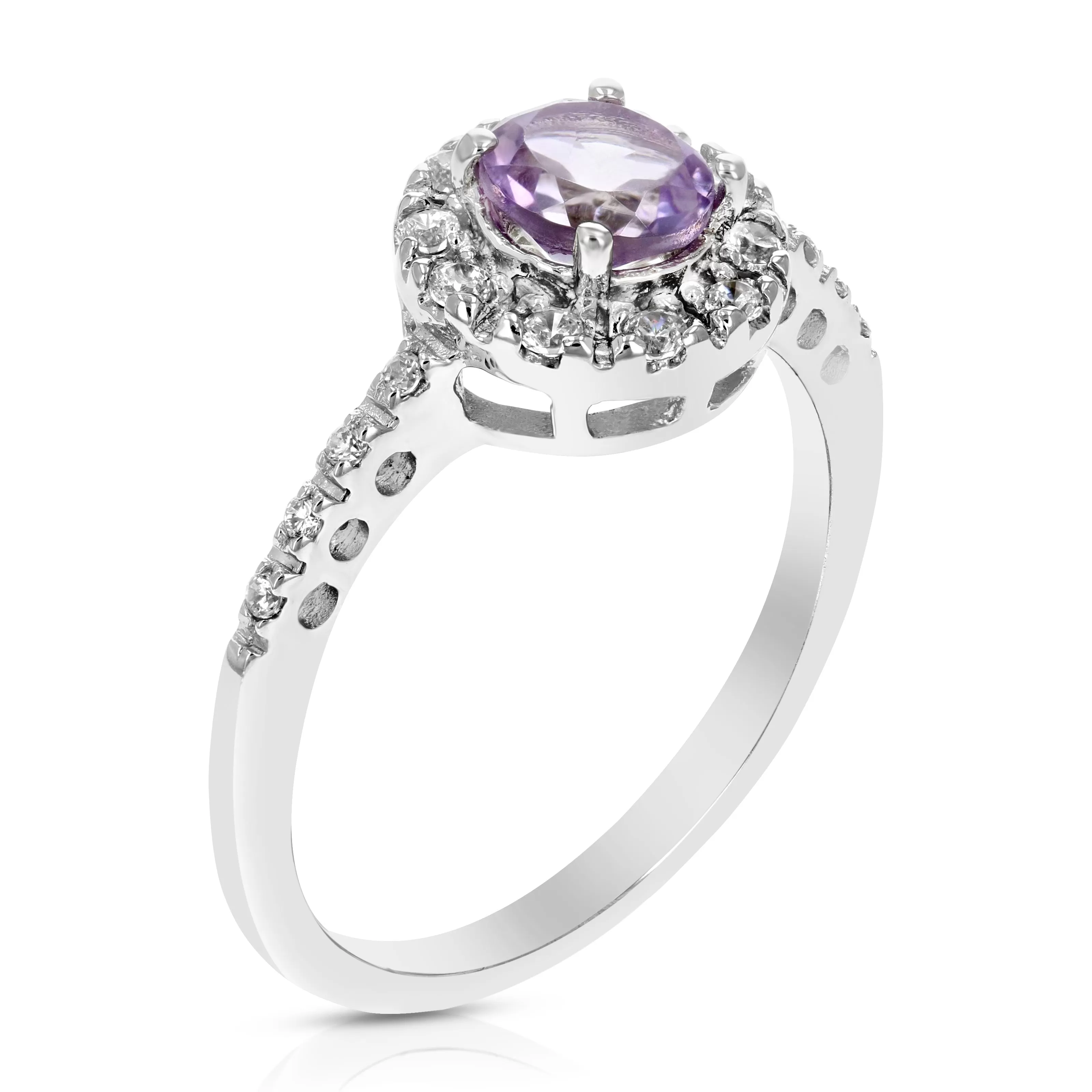 0.65 cttw Purple Amethyst Ring .925 Sterling Silver with Rhodium Round 6 MM