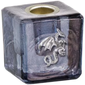 1.25" Mini Glass Candle Holder Cube - Black Dragon