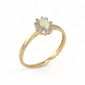 14K Yellow gold halo opal diamond solitary weeding ring-31691