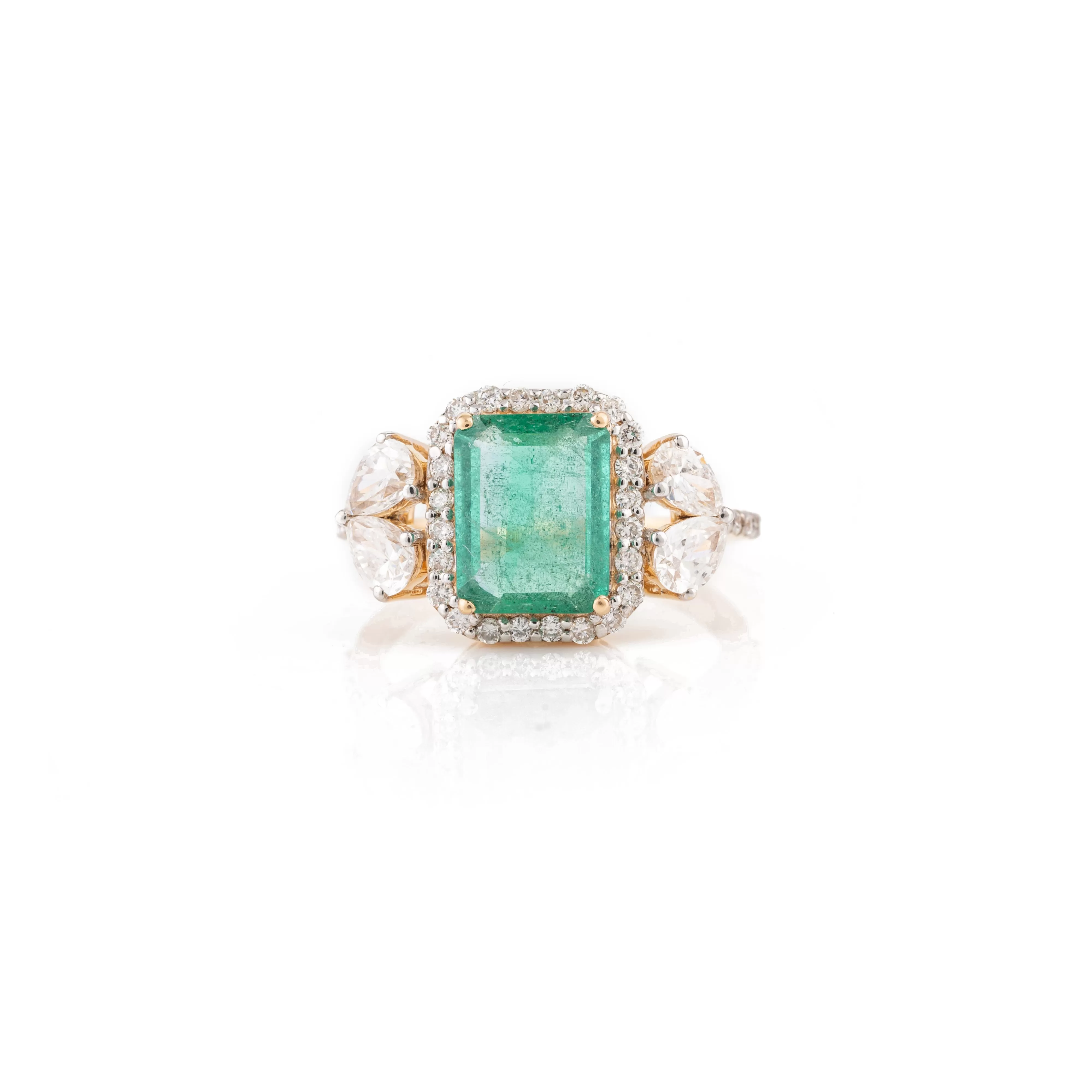 18K Natural Emerald Diamond Big Cocktail Ring