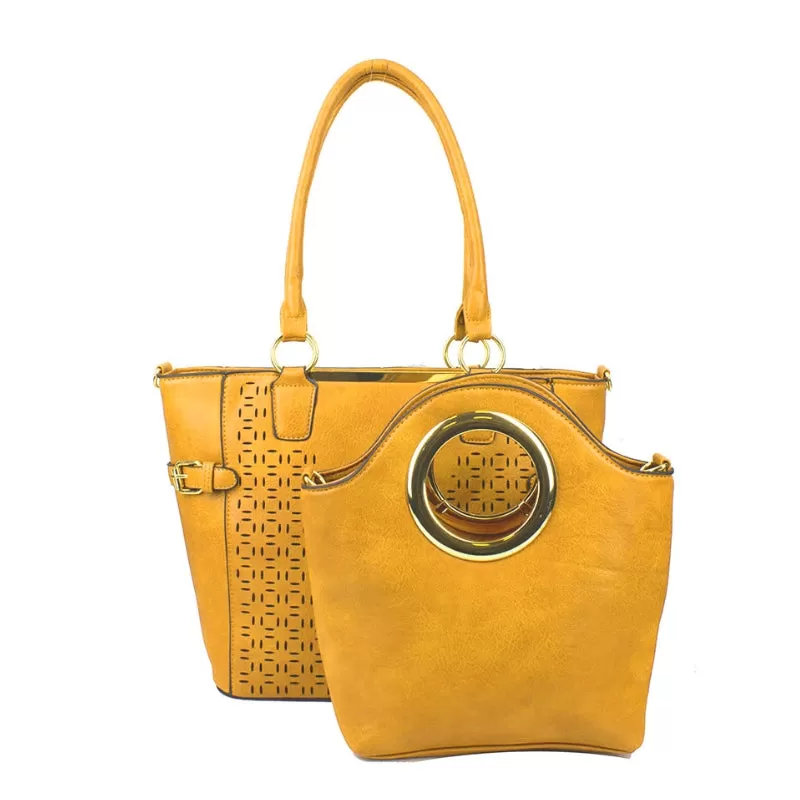 2-in-1 laser cut tote set - mustard