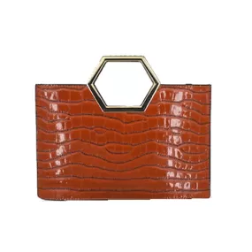 3-in-1 crocodile embossed Metal handle tote - brown