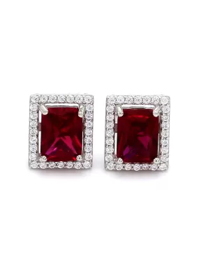 925 Silver Red Ruby Stud Statement Party Earrings For Women