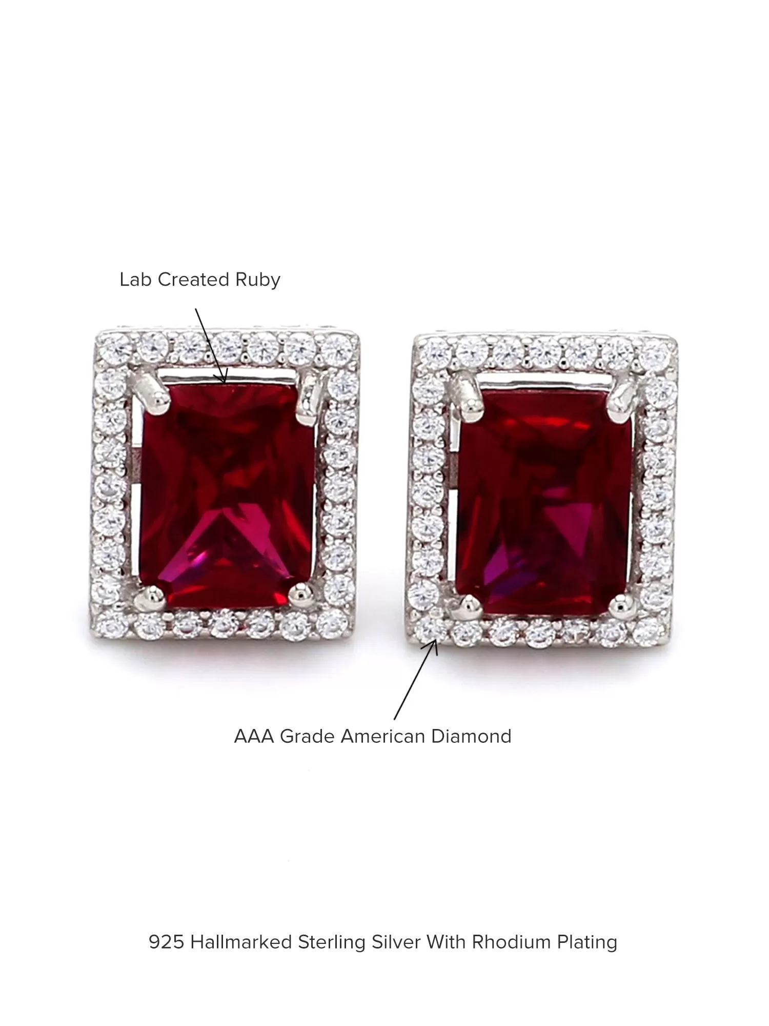 925 Silver Red Ruby Stud Statement Party Earrings For Women