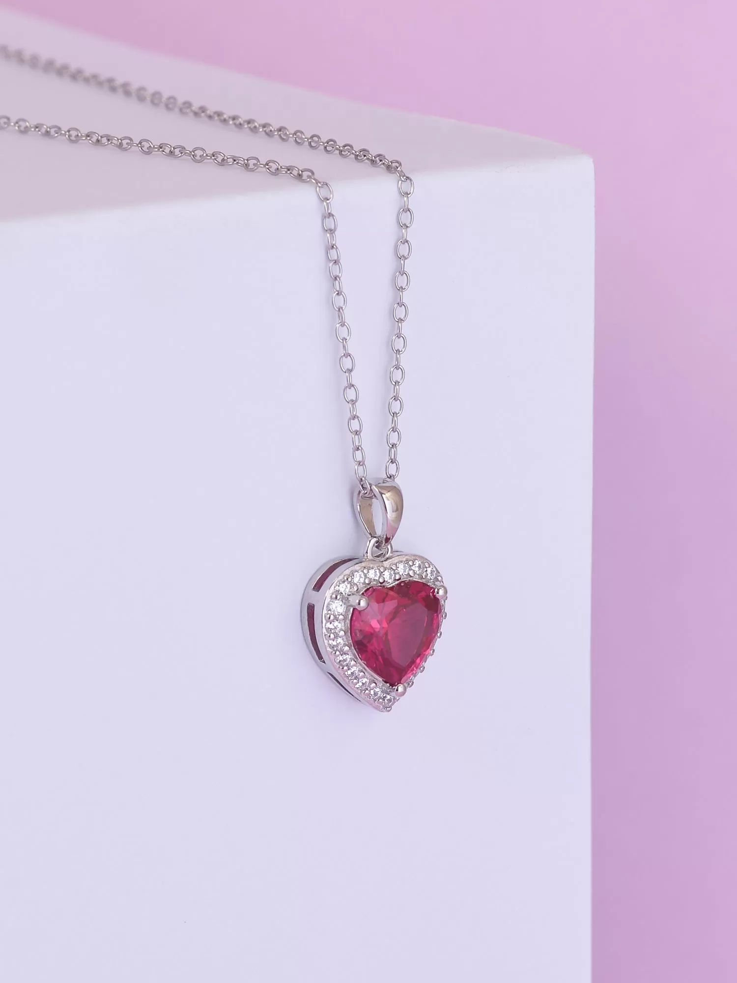 925 Silver Ruby Pendant In Heart Shape