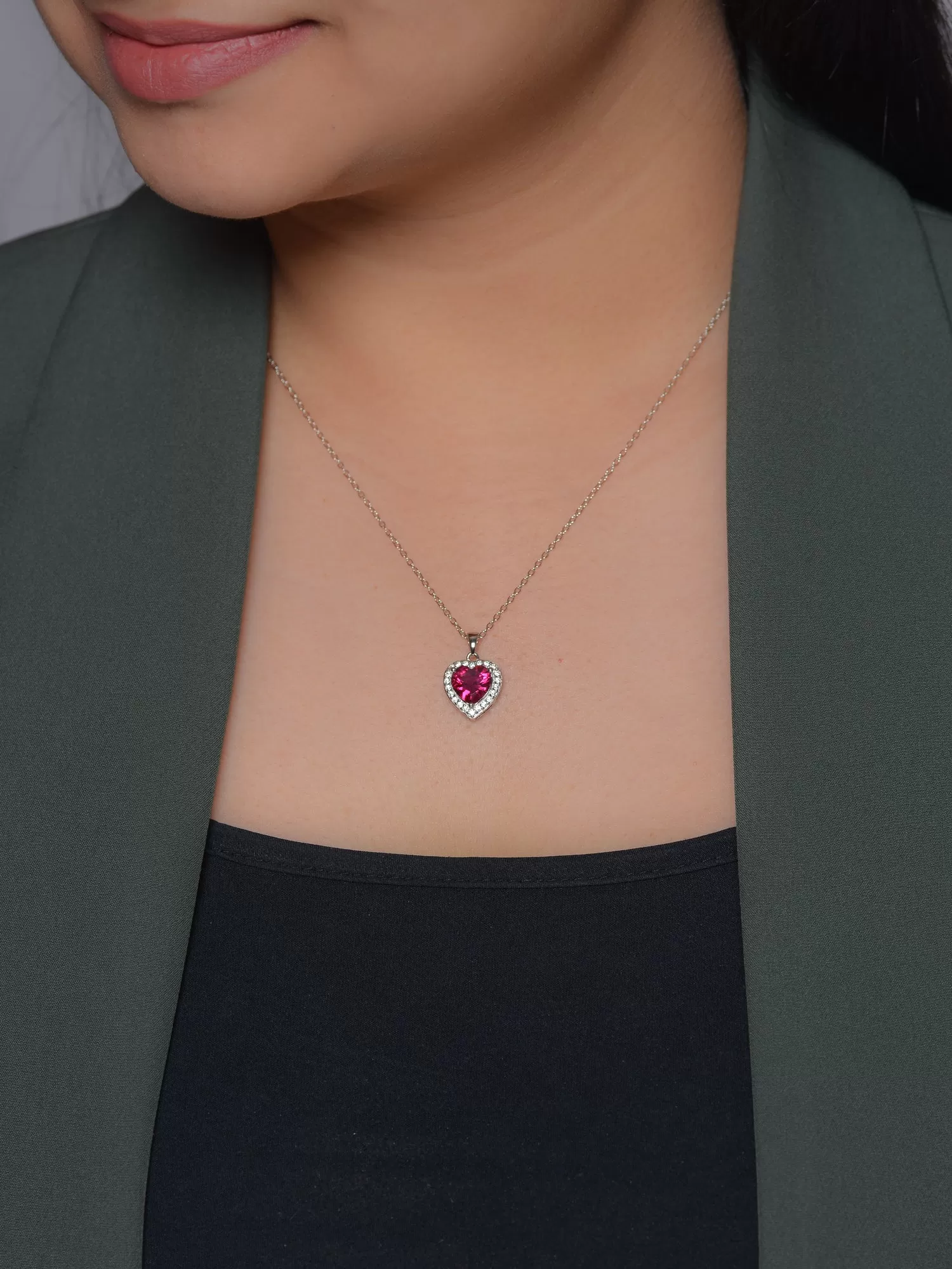 925 Silver Ruby Pendant In Heart Shape