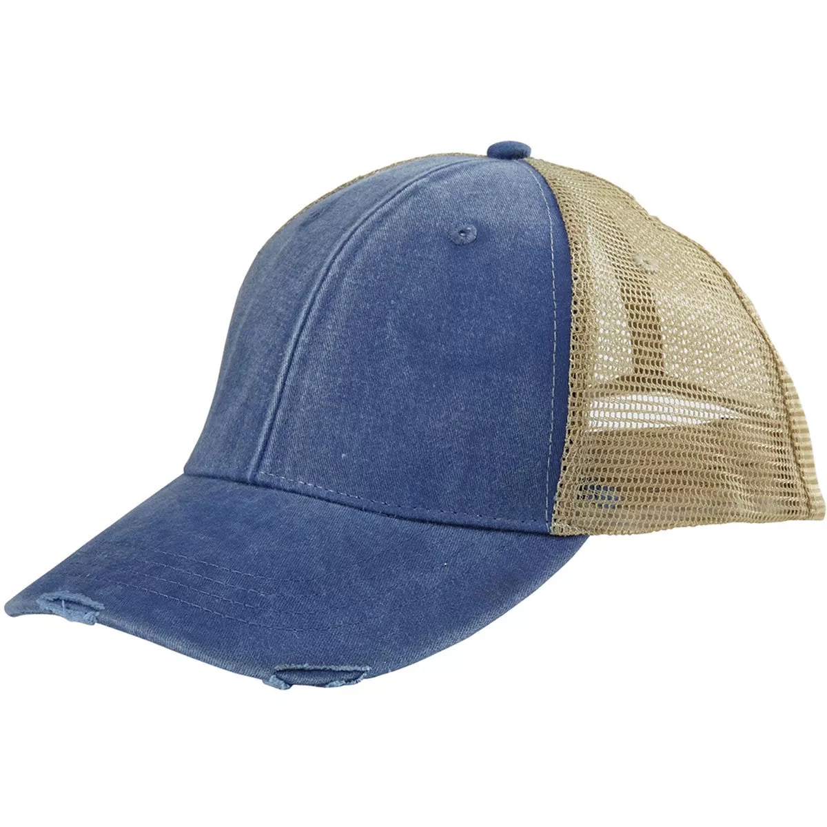 Adams Men's Royal/Tan 6-Panel Pigment-Dyed Distressed Trucker Cap