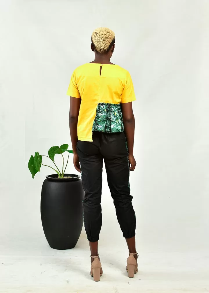 Aimas Adowa top with print gathered Assymetric detail