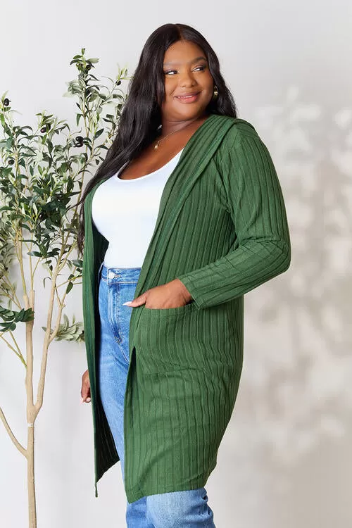 Basic Bae Full Size Ribbed Open Front Long Sleeve Cardigan