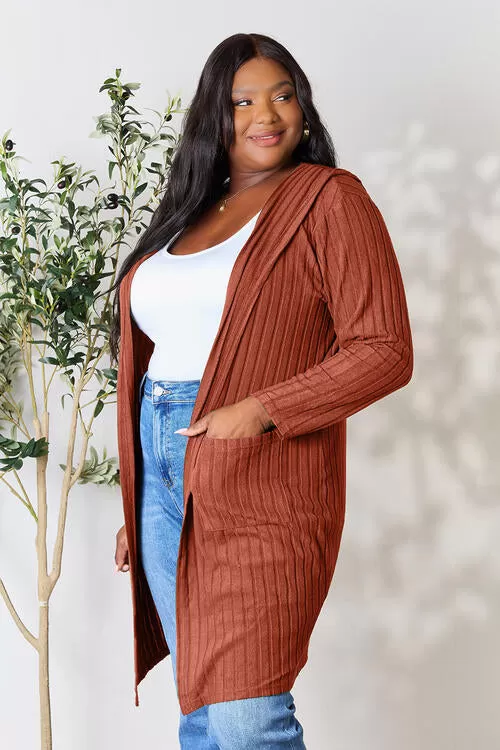 Basic Bae Full Size Ribbed Open Front Long Sleeve Cardigan