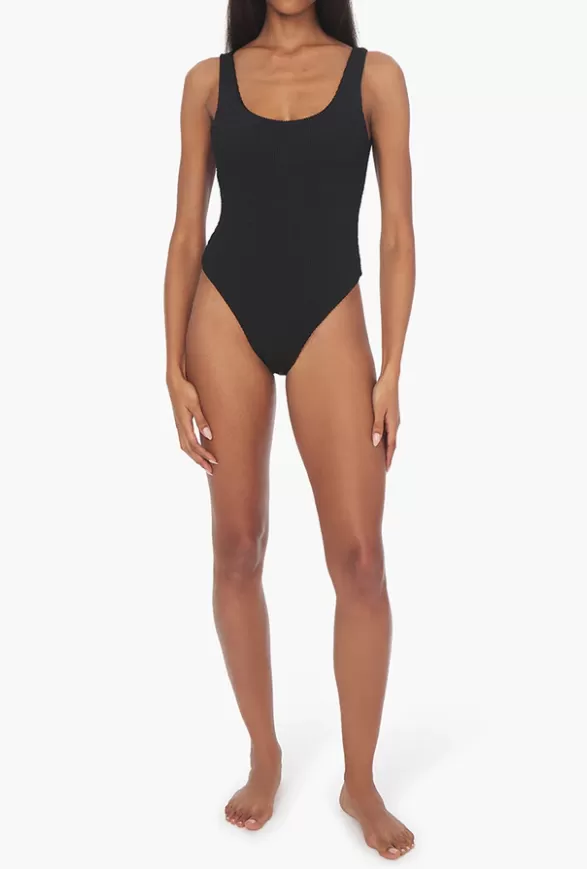 Black spongie scoop one piece swimsuit