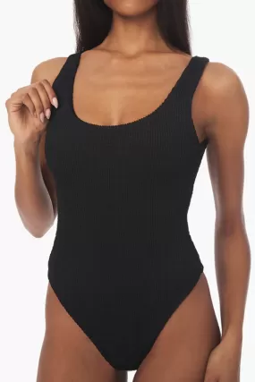 Black spongie scoop one piece swimsuit