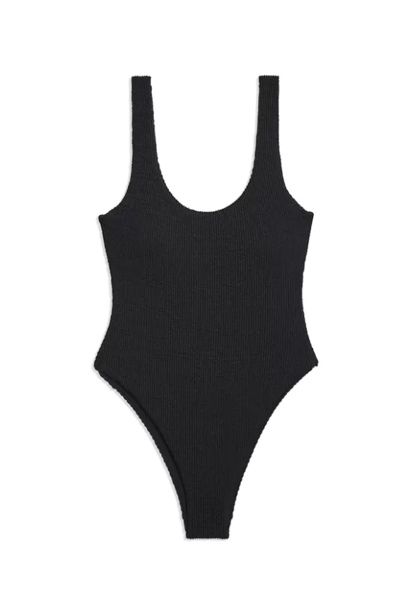 Black spongie scoop one piece swimsuit