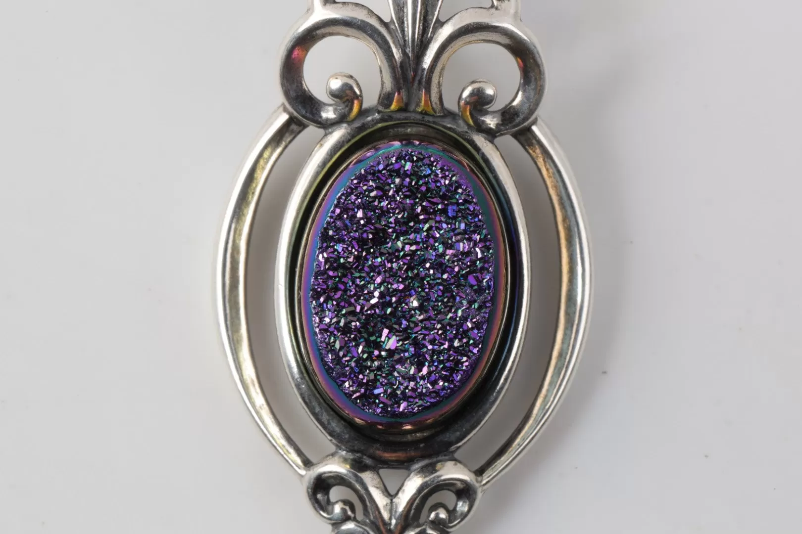 Carolyn Pollack 925 Silver 9.80tcw Purple Druzy Pendant (10.28g.)