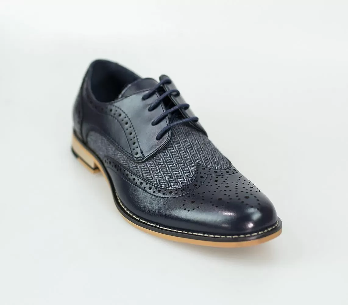 Cavani Horatio Navy Tweed Brogue Shoes