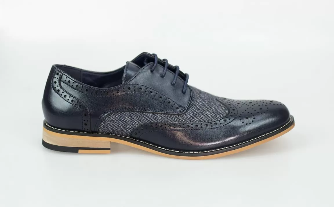 Cavani Horatio Navy Tweed Brogue Shoes