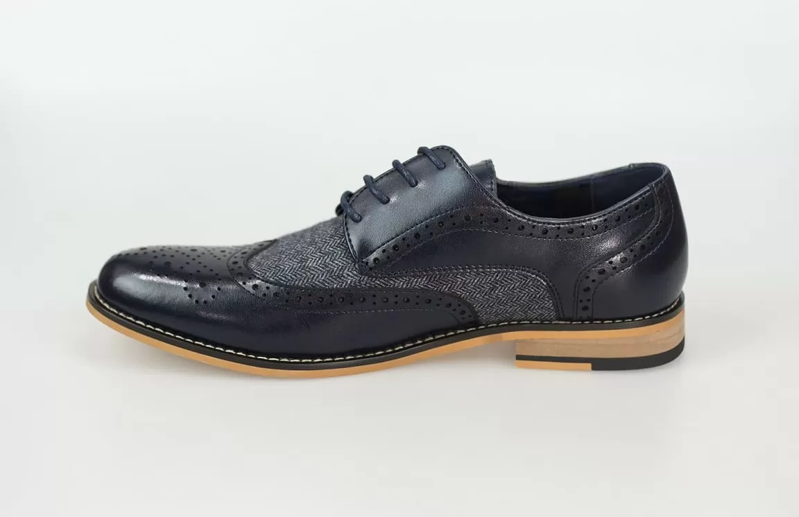 Cavani Horatio Navy Tweed Brogue Shoes