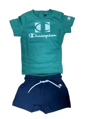 Champion children's outfit Legacy t-shirt and shorts 306379 GS108 FOLI green blue