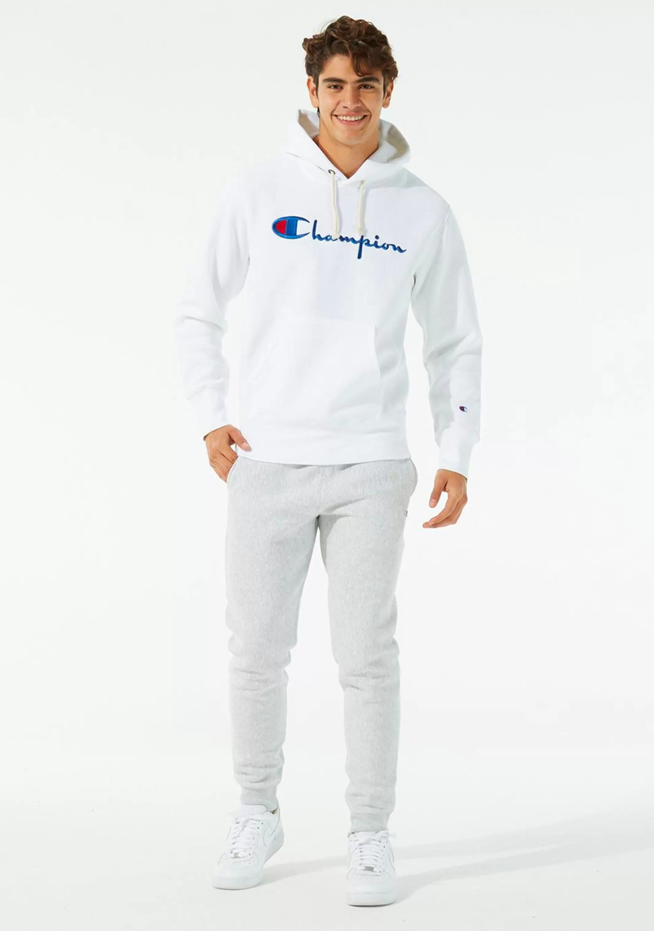 Champion Reverse Weave Embroidered Mens Script Logo Hoodie White <br> AXJWN WIT