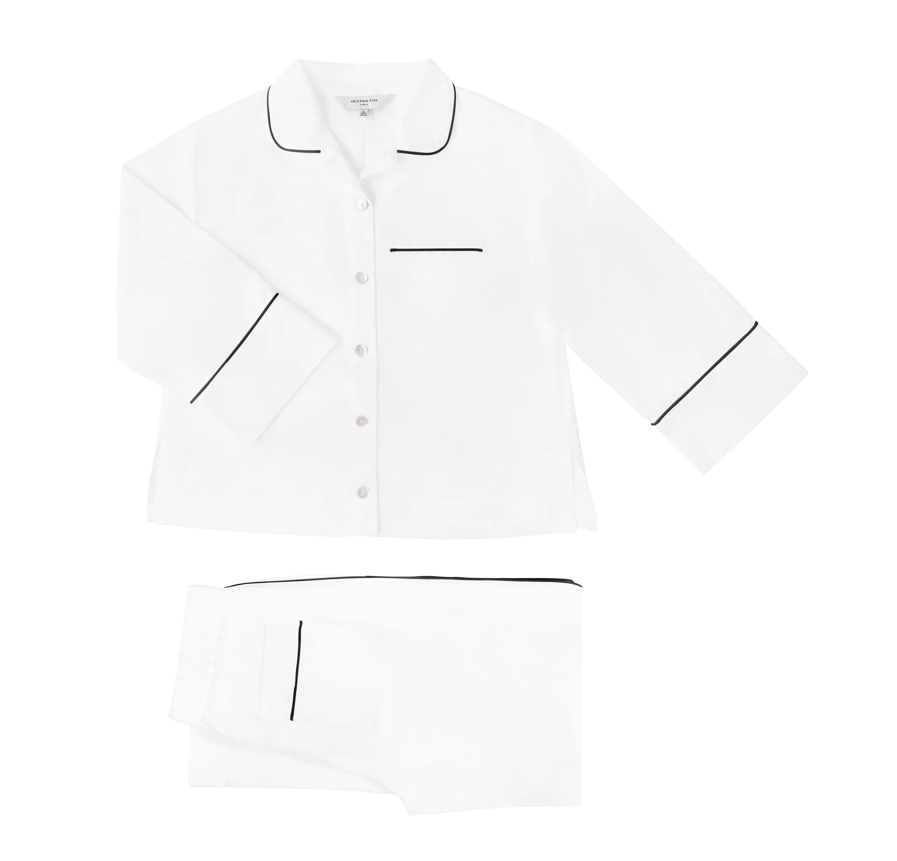 Cleo White Cotton Pyjama Set - Black Piping