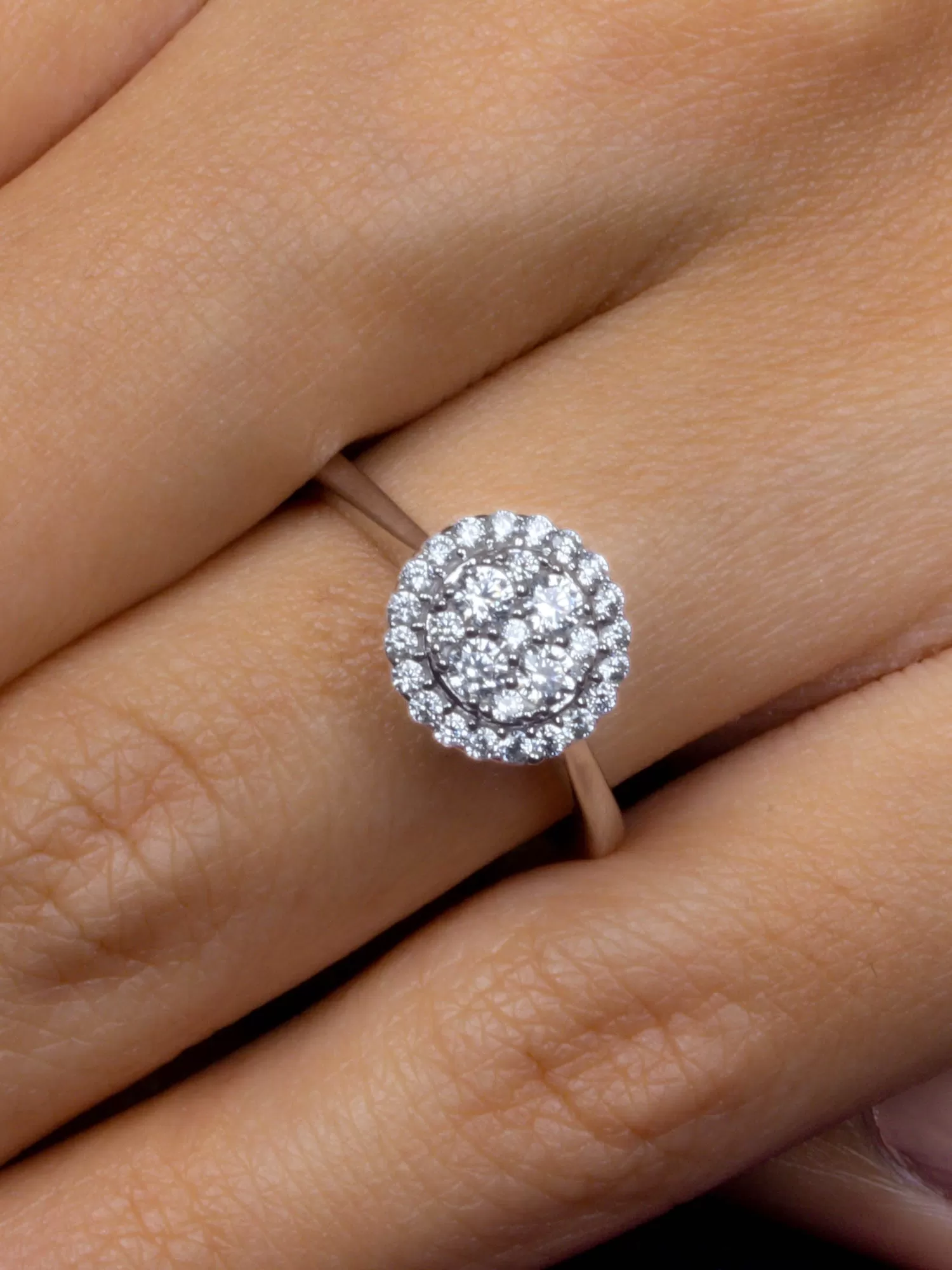 Cluster Ring Diamond Look 925 Silver Ring For Women