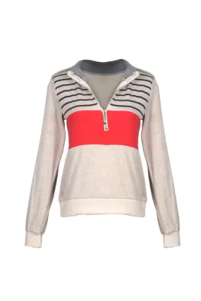 Color Back Girl Striped Zip Top