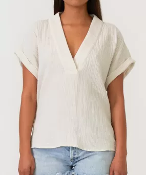 Cotton Gauze V-Neck Top - Cream