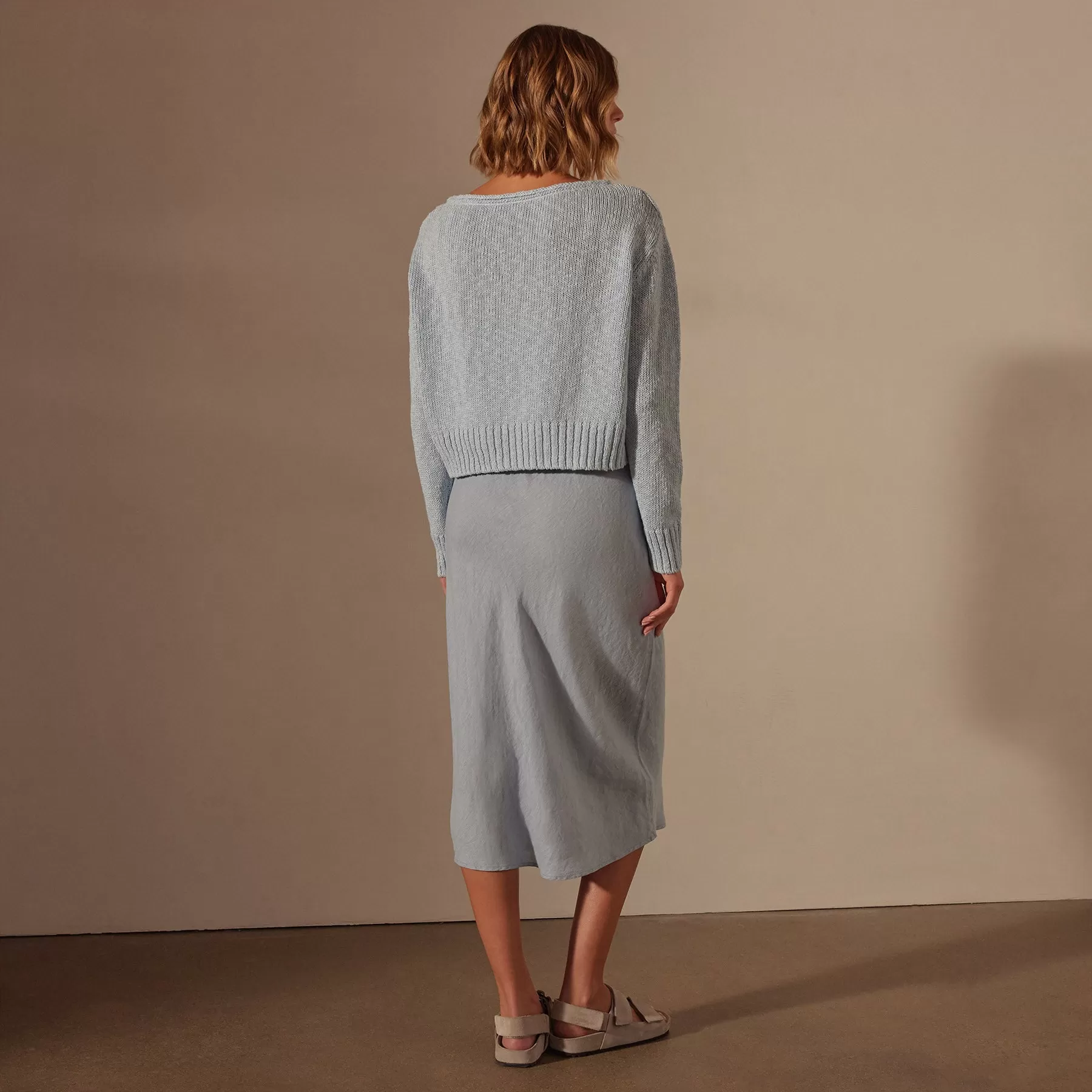 Cotton Linen Boatneck Sweater - Bleached Blue