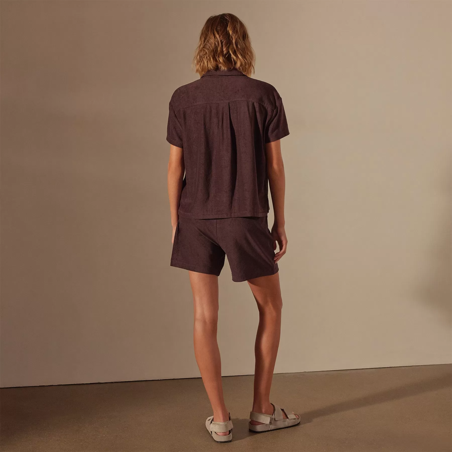 Cotton Terry Placket Short Sleeve - Mahogany