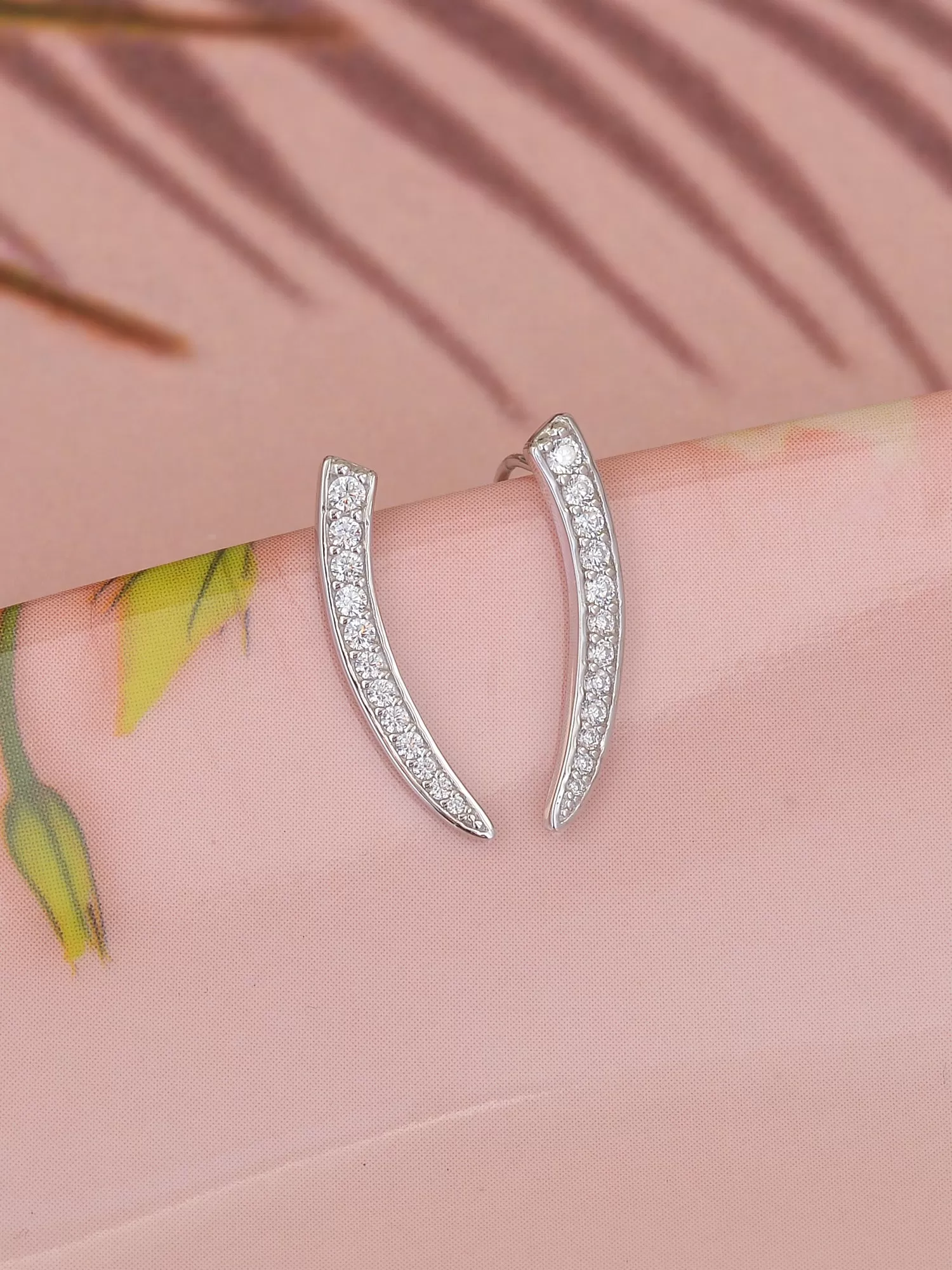 Crescent American Diamond Climber 925 Silver Earrings