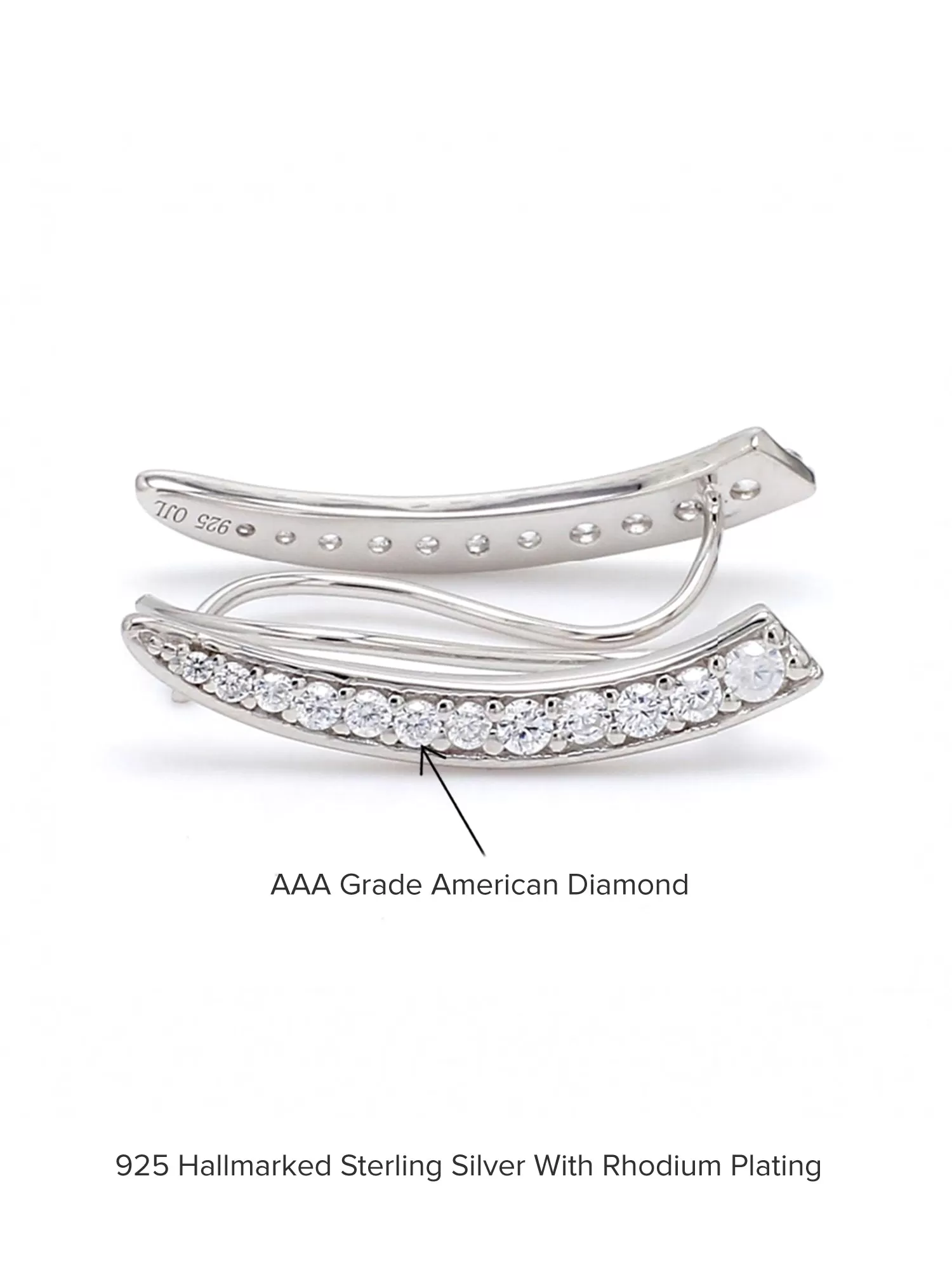 Crescent American Diamond Climber 925 Silver Earrings