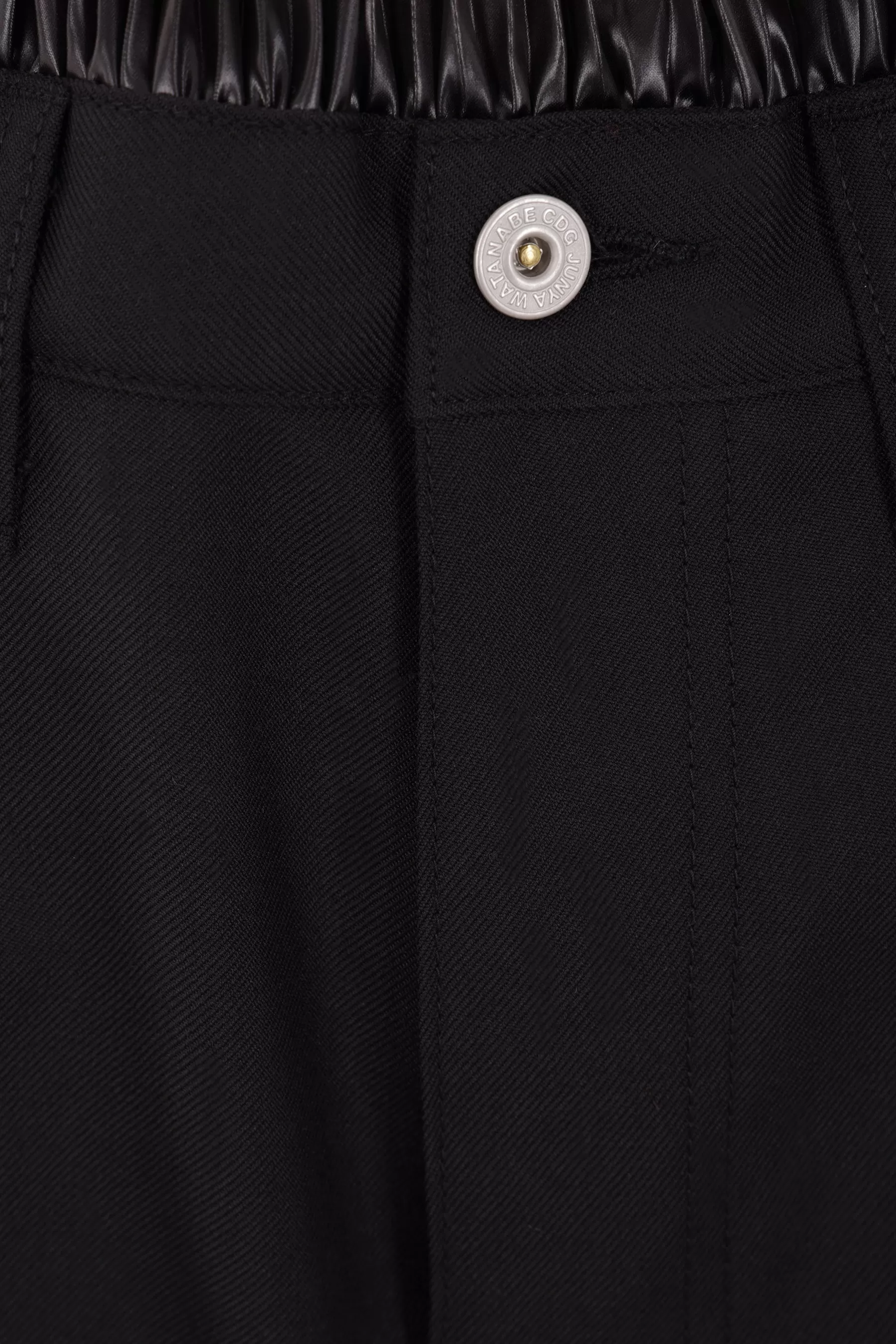 cropped pants in twill and shiny pleated nylon