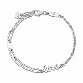 Cursive Love Link Chain Bracelet Sterling Silver