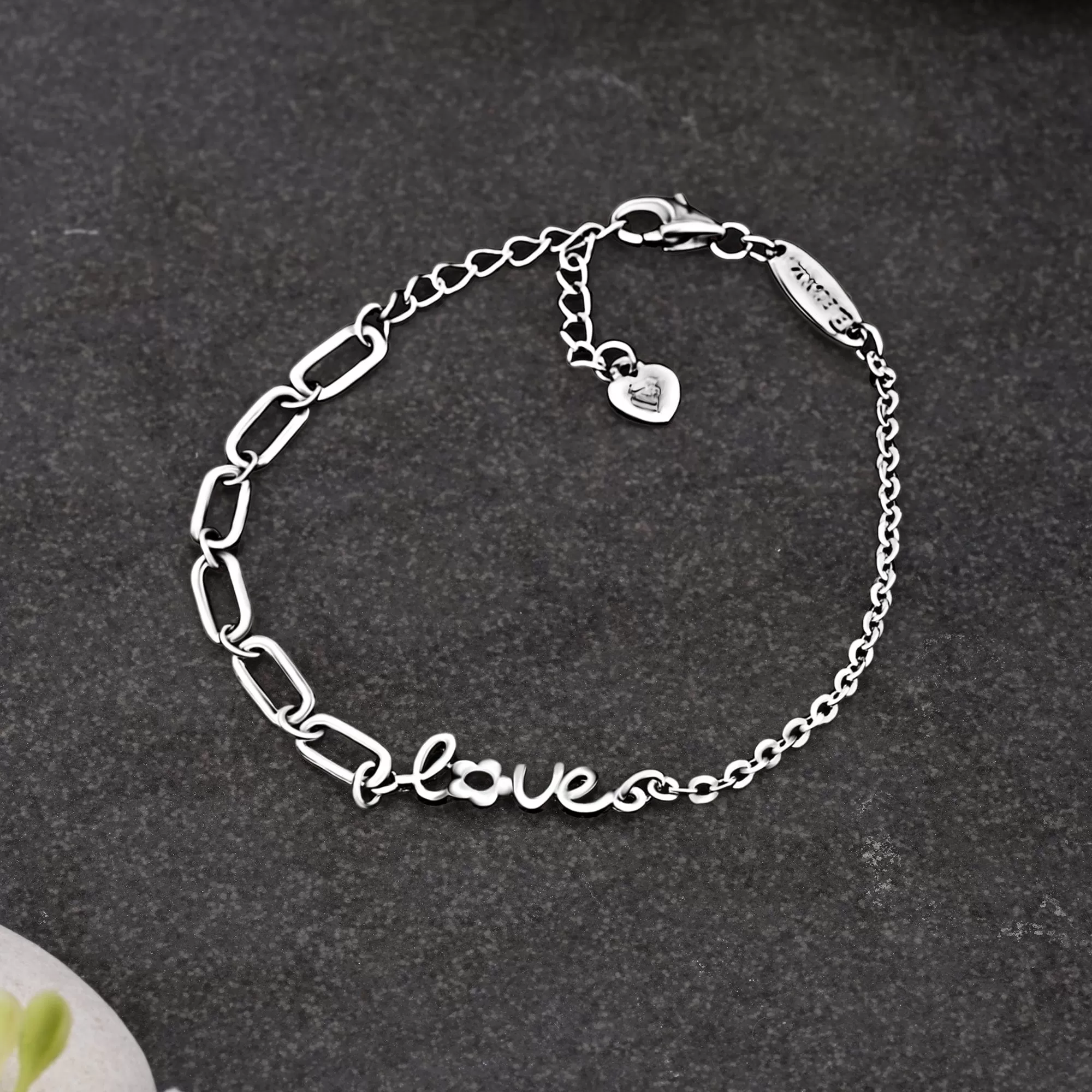 Cursive Love Link Chain Bracelet Sterling Silver