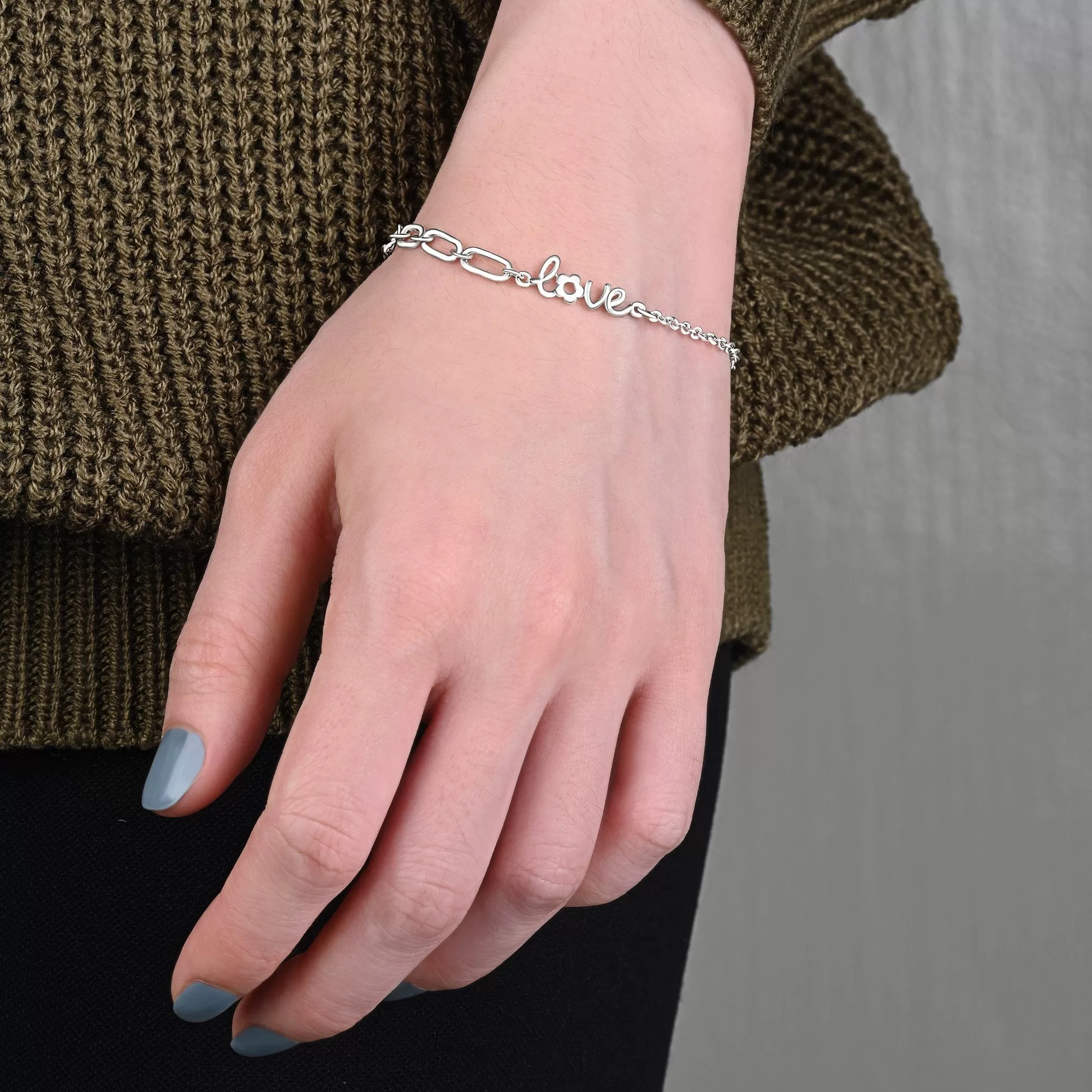 Cursive Love Link Chain Bracelet Sterling Silver