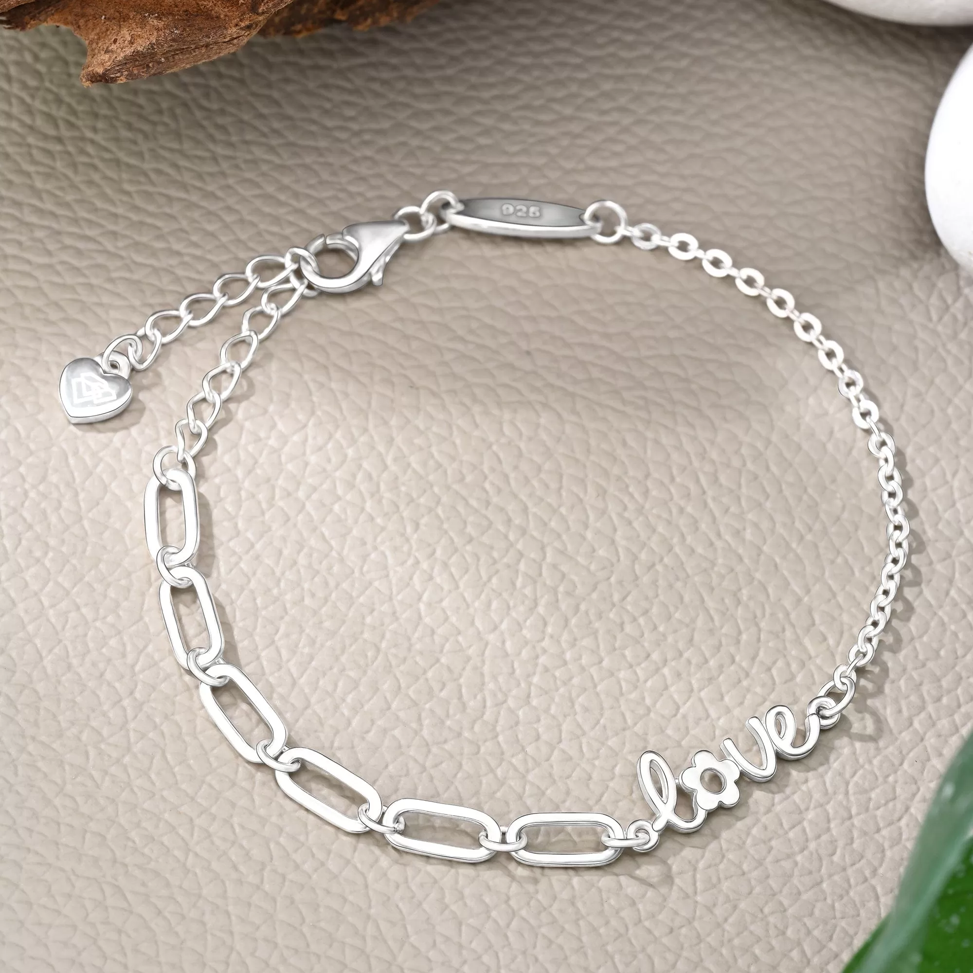 Cursive Love Link Chain Bracelet Sterling Silver