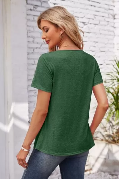 Decorative Button Scoop Neck T-Shirt