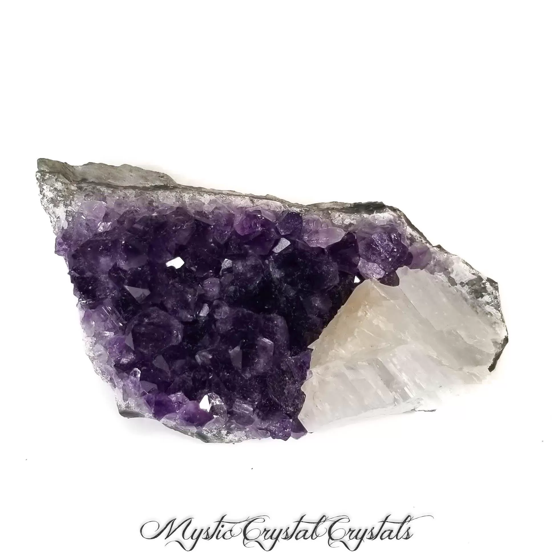 Deep Purple Amethyst Cluster with White Calcite