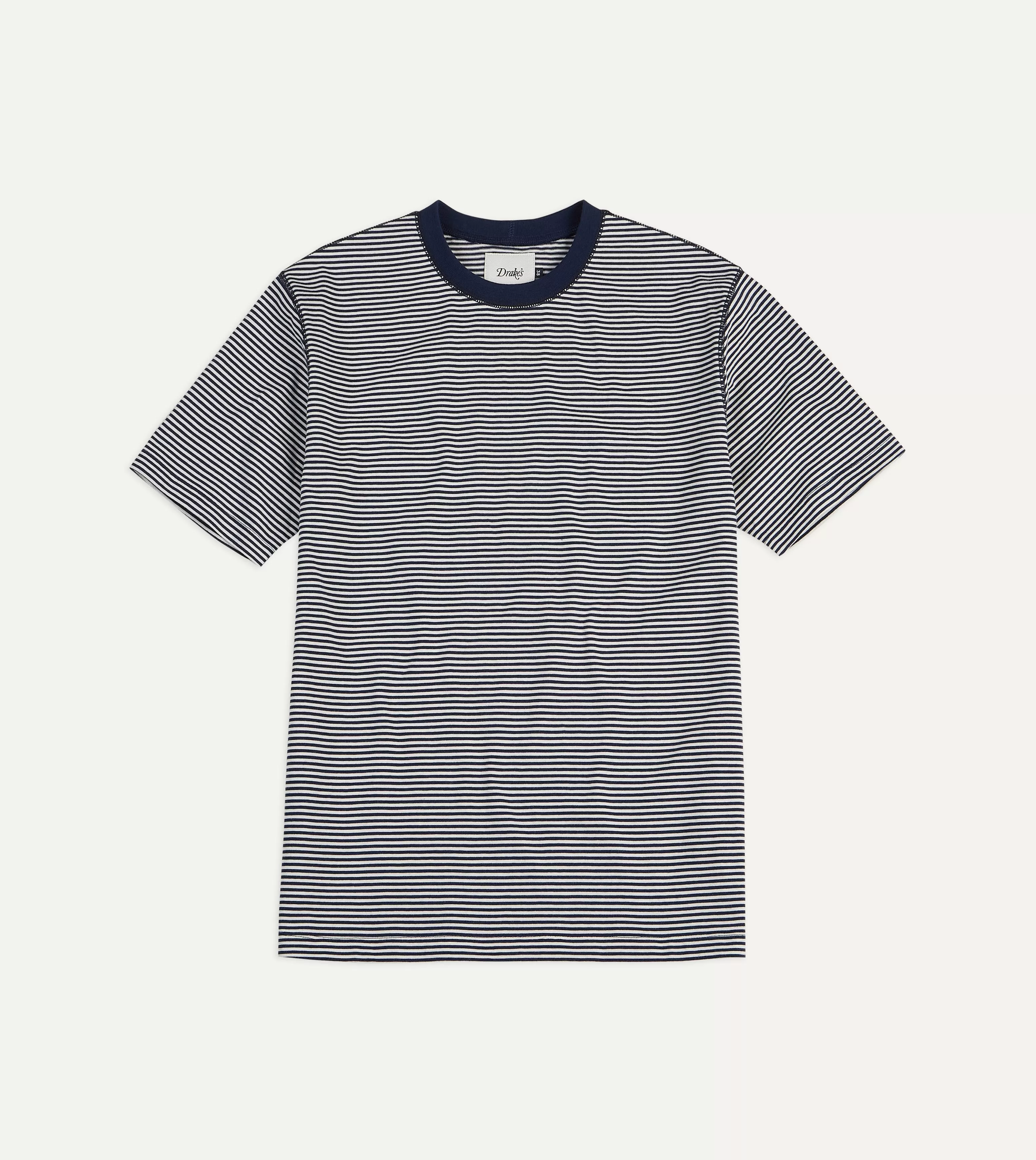 Ecru and Navy Stripe Cotton Crew Neck Hiking T-Shirt