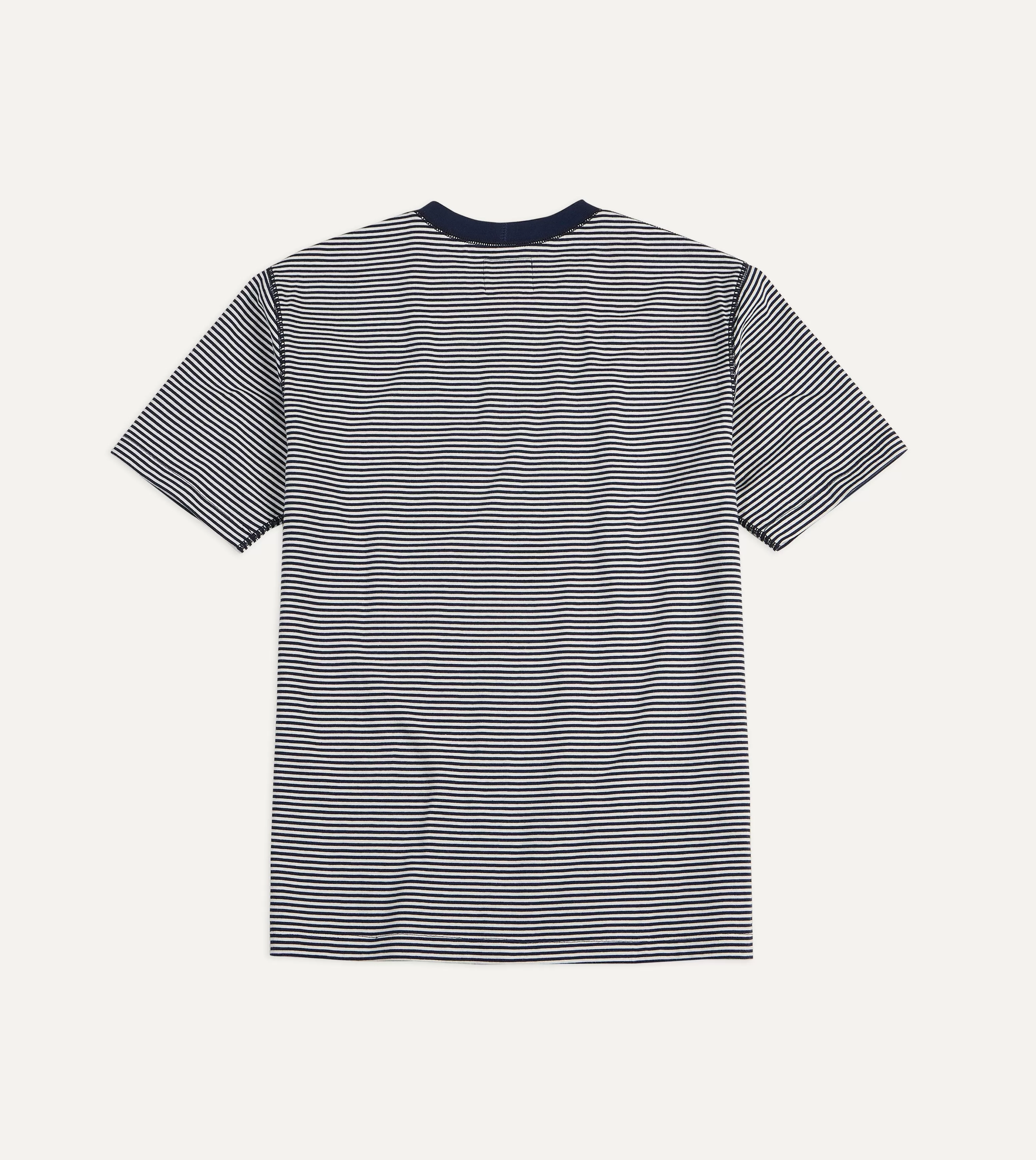 Ecru and Navy Stripe Cotton Crew Neck Hiking T-Shirt