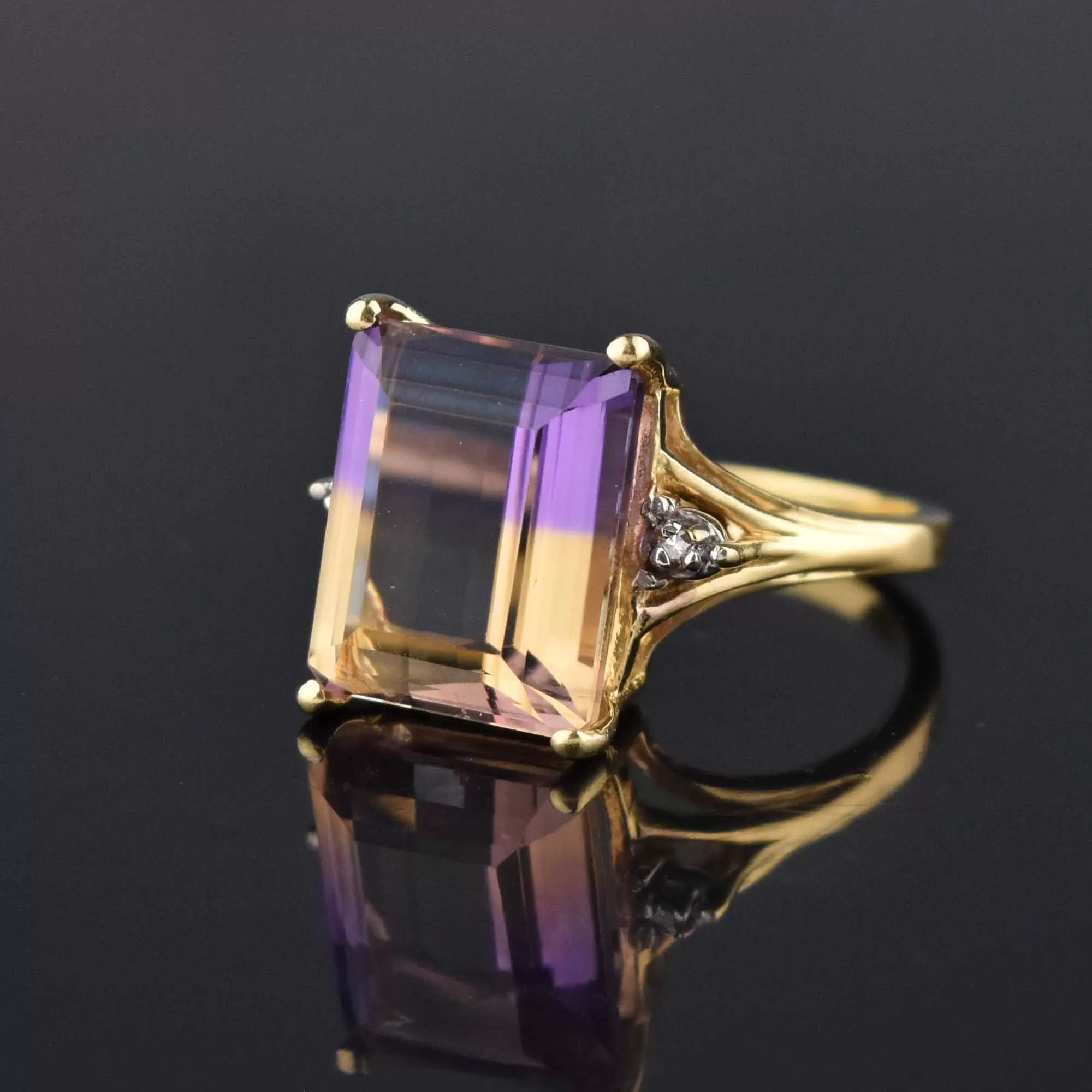 Estate Diamond and Ametrine 10K Gold Ring, Sz 6.75