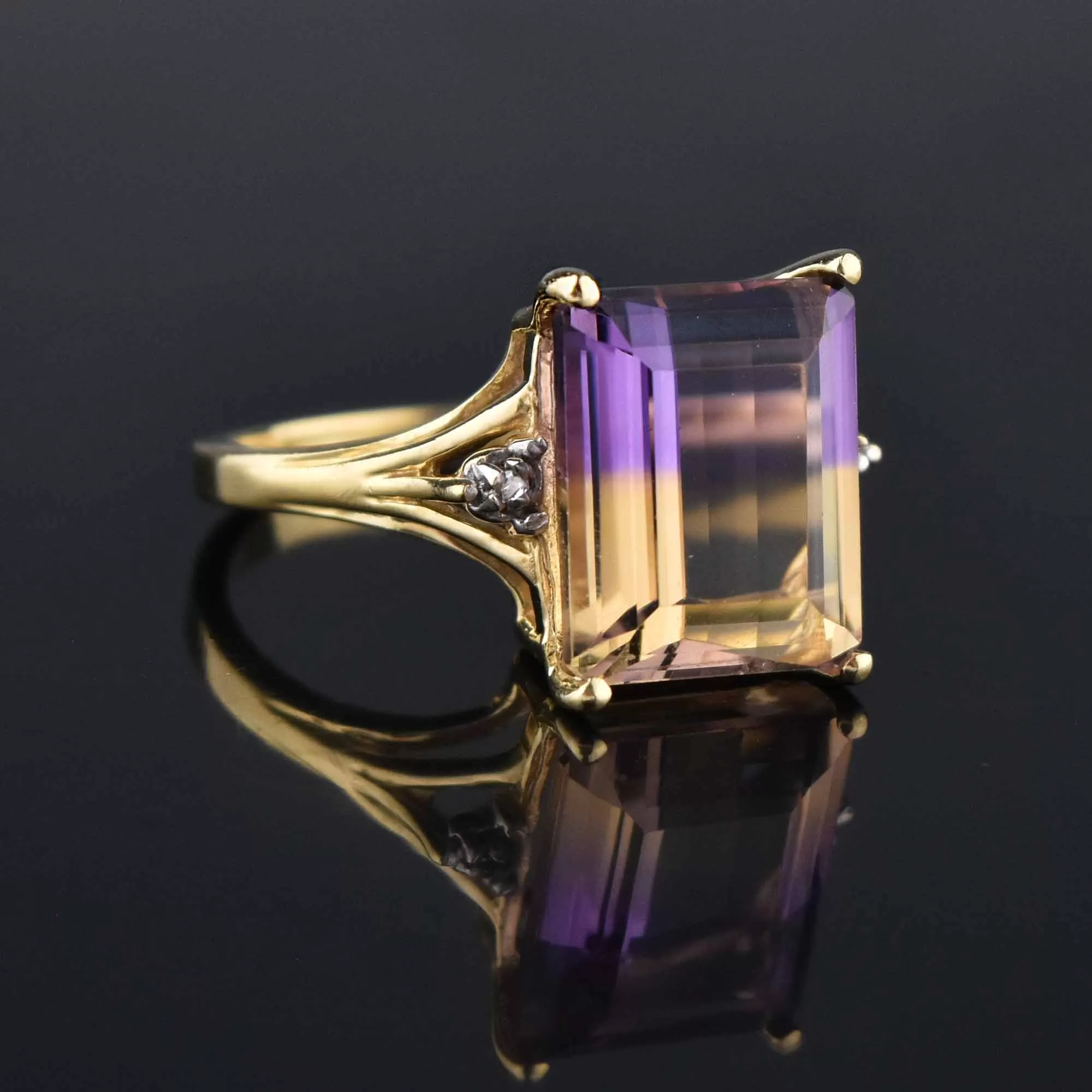 Estate Diamond and Ametrine 10K Gold Ring, Sz 6.75