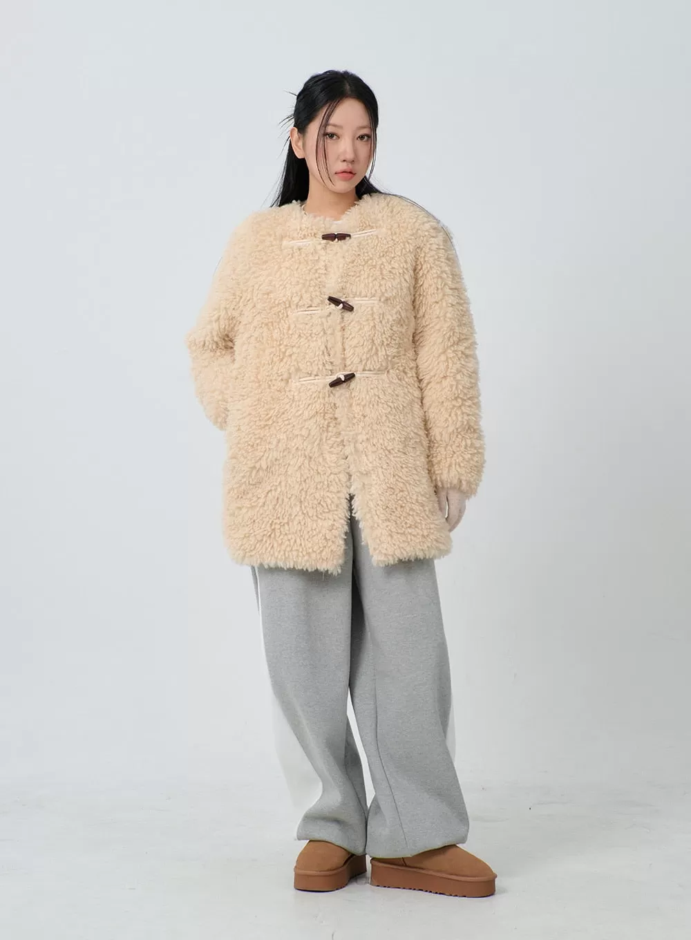 Faux Fur Button Midi Coat CJ302