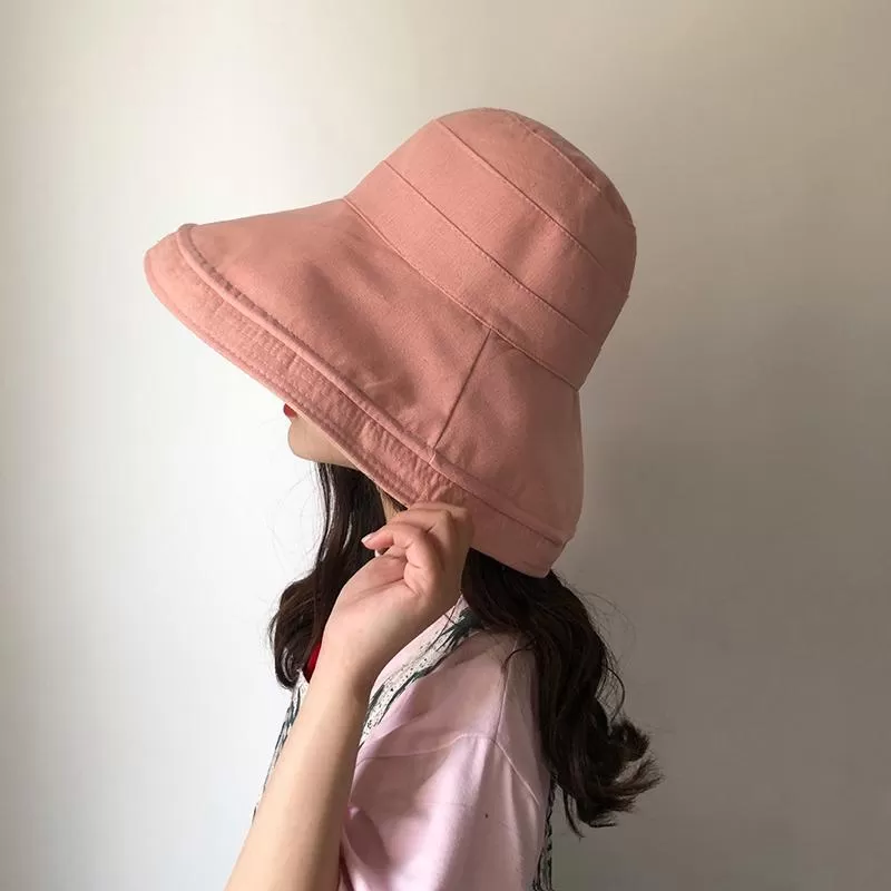 Female Summer Sun Hat Solid Color Foldable Hat