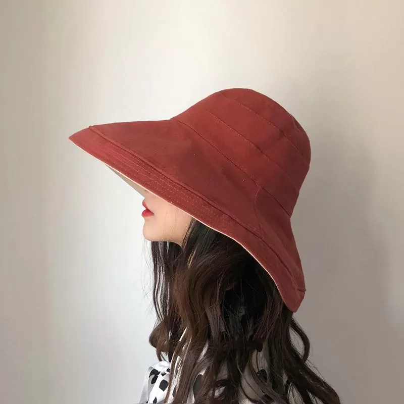 Female Summer Sun Hat Solid Color Foldable Hat