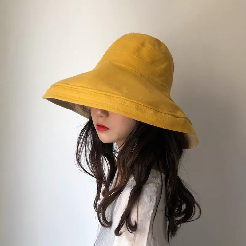 Female Summer Sun Hat Solid Color Foldable Hat