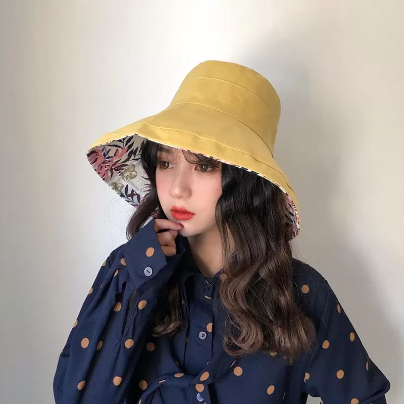 Female Summer Sun Hat Solid Color Foldable Hat